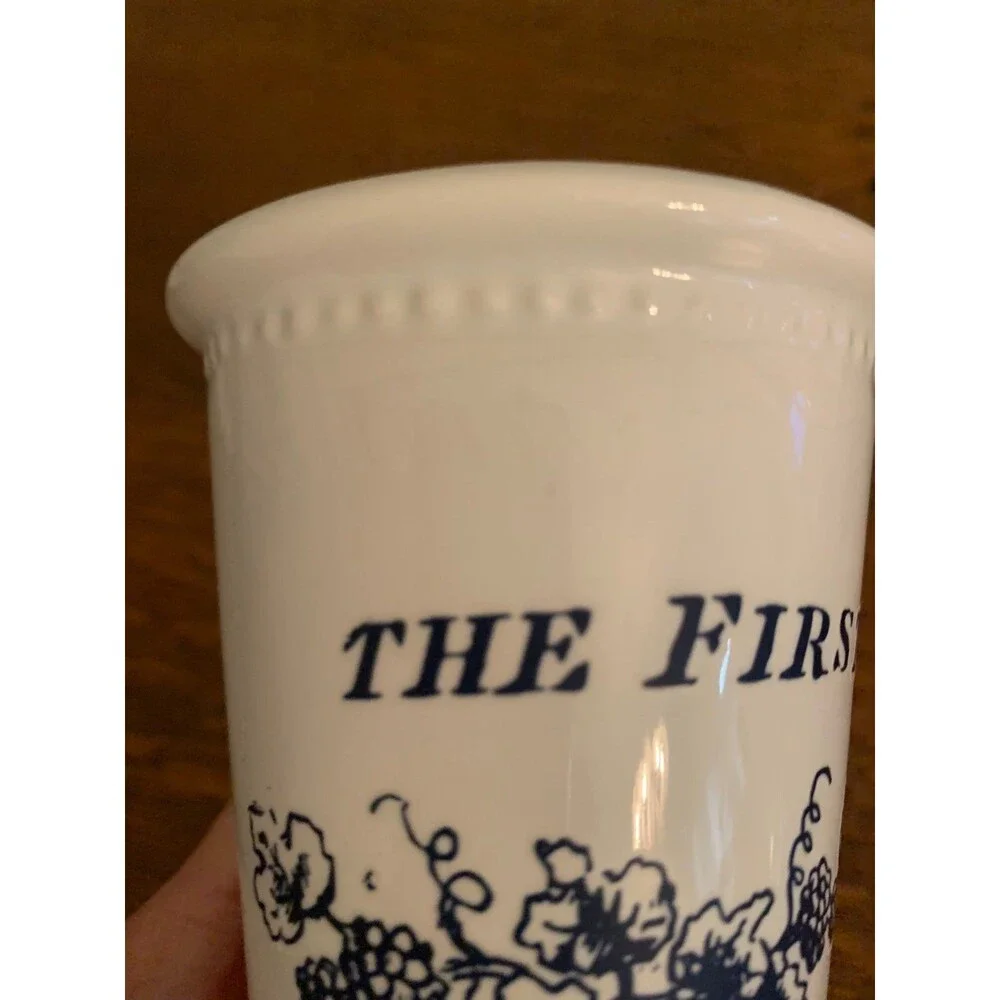 Vintage Small Ceramic White Vase with Blue Detail Home Decor Cottage Farmhouse